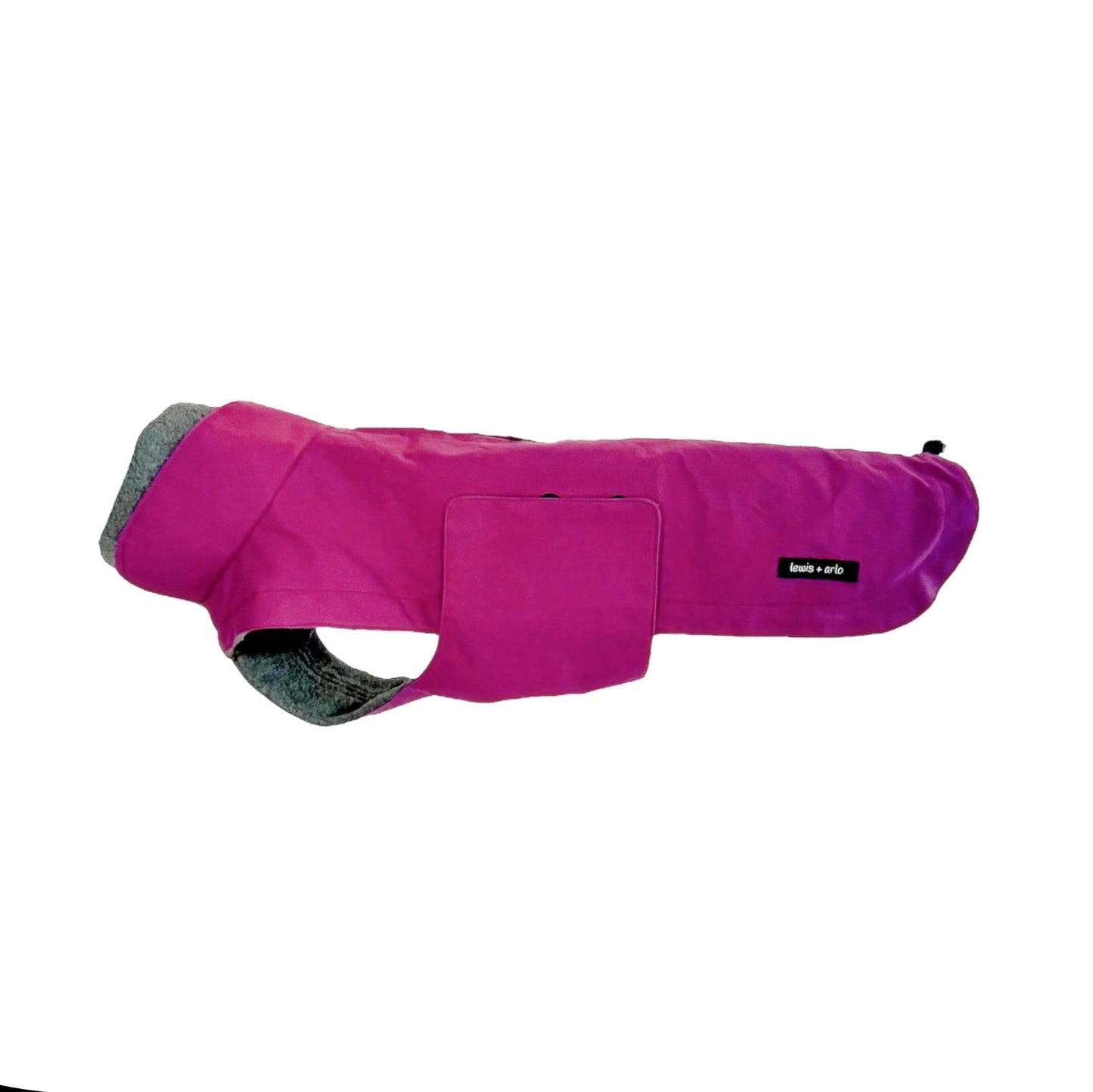 Side view of dachshund winter coat in Magenta colour