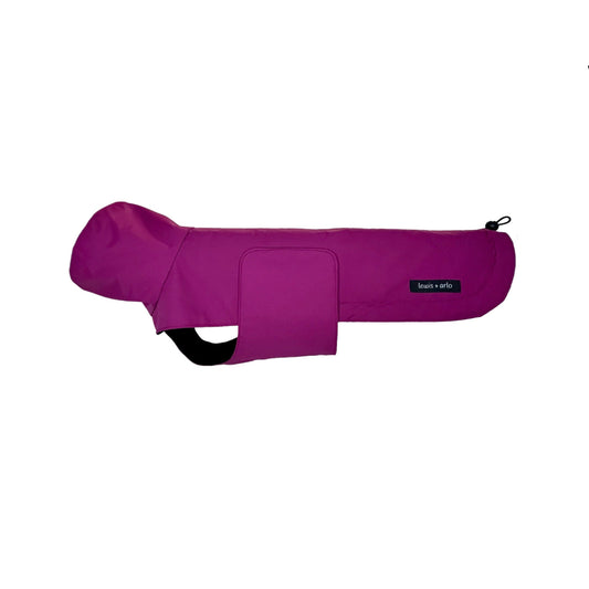 Side View of Dachshund Waterproof Raincoat in Magenta