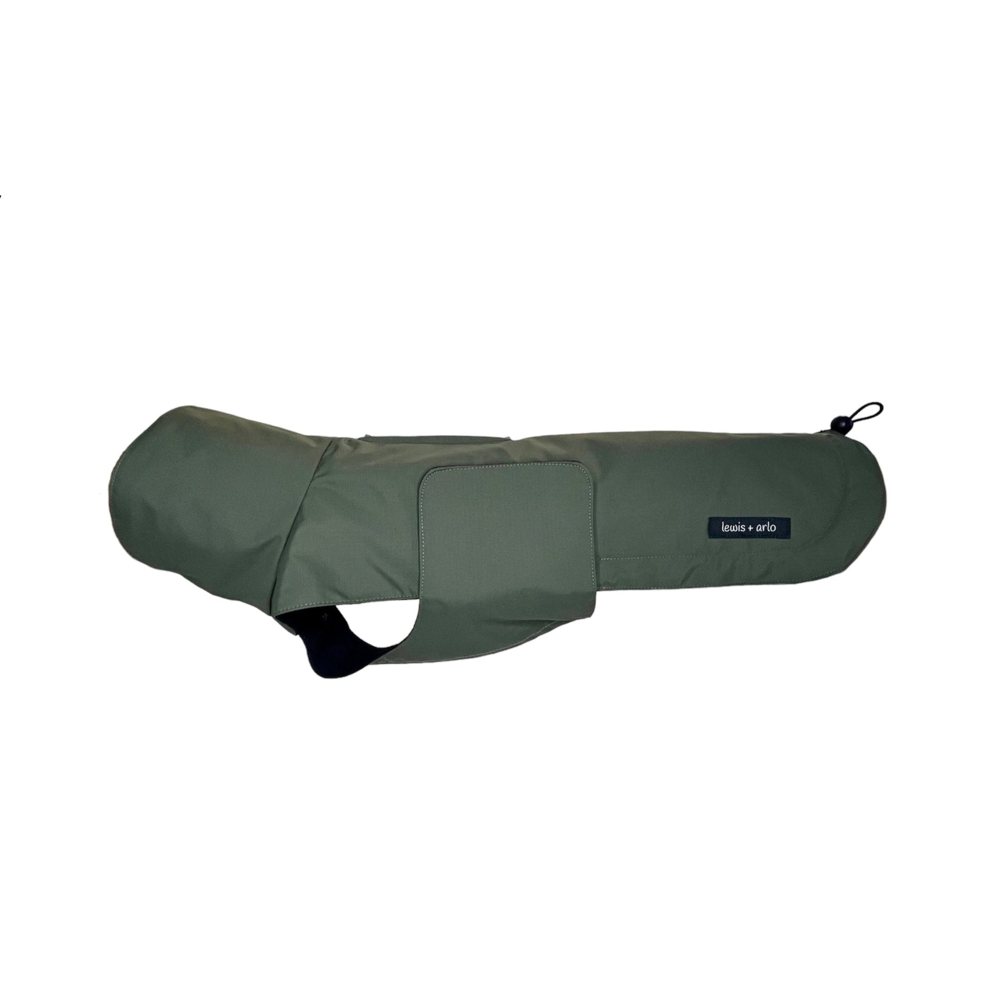 Side View of Dachshund Waterproof and Stylish Raincoat in Olive Colour