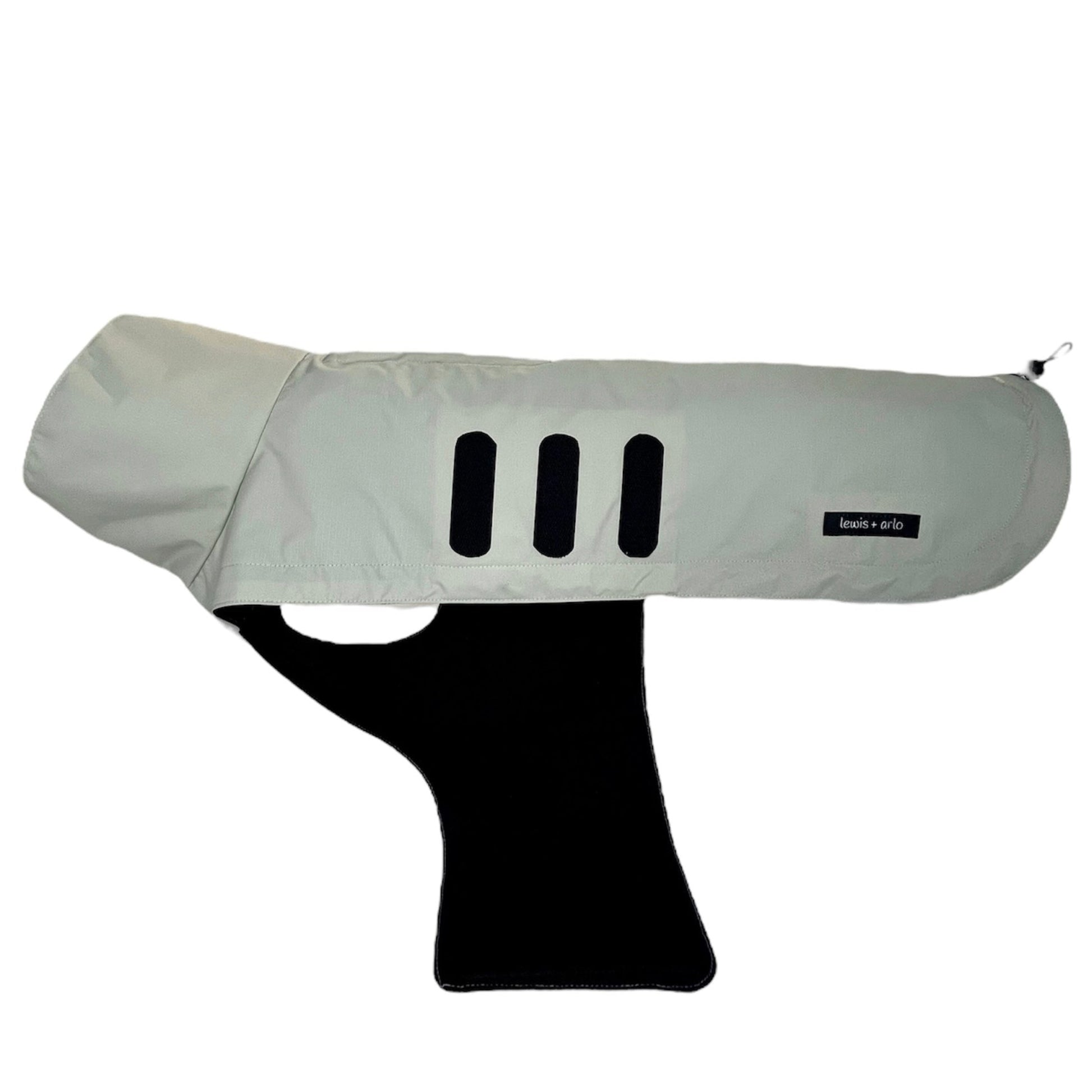 Side View of Dachshund Raincoat in Sand colour with Belly Wrap Open on the Side