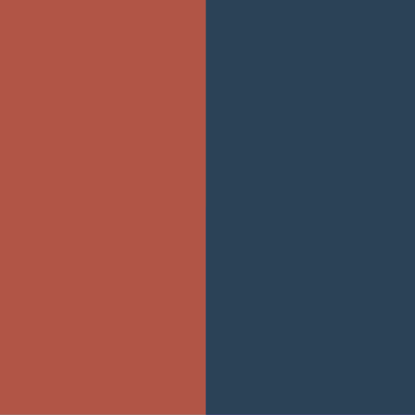 Two rectangular colour swatches, one rust orange and one midnight blue.